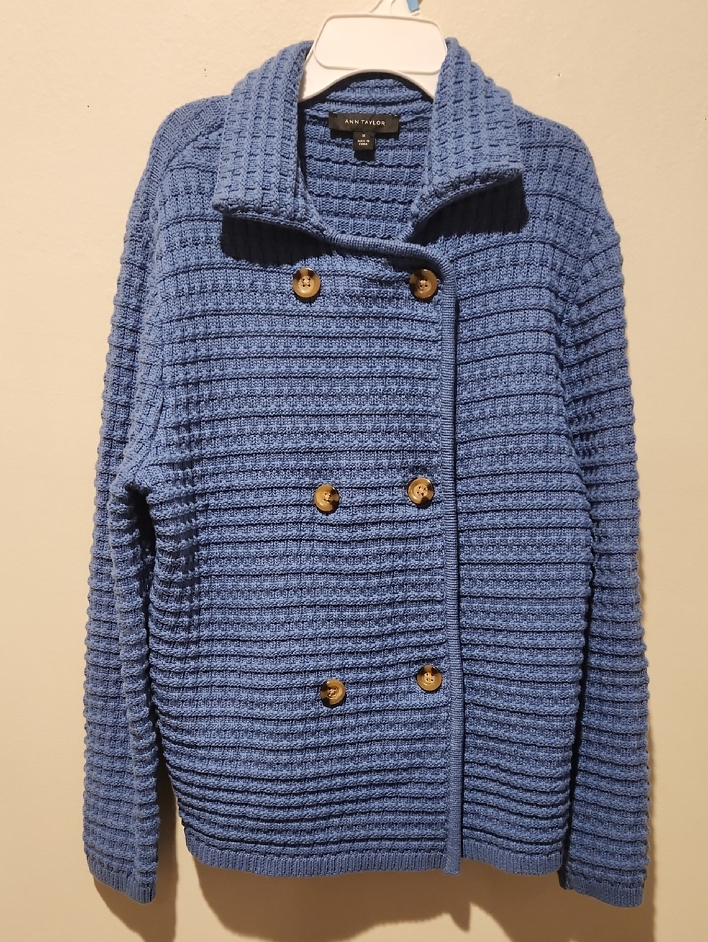 ❤️ ANN TAYLOR TEXTURED STITCH CARDIGAN SWEATER JACKET, MEDIUM - Picture 4 of 9